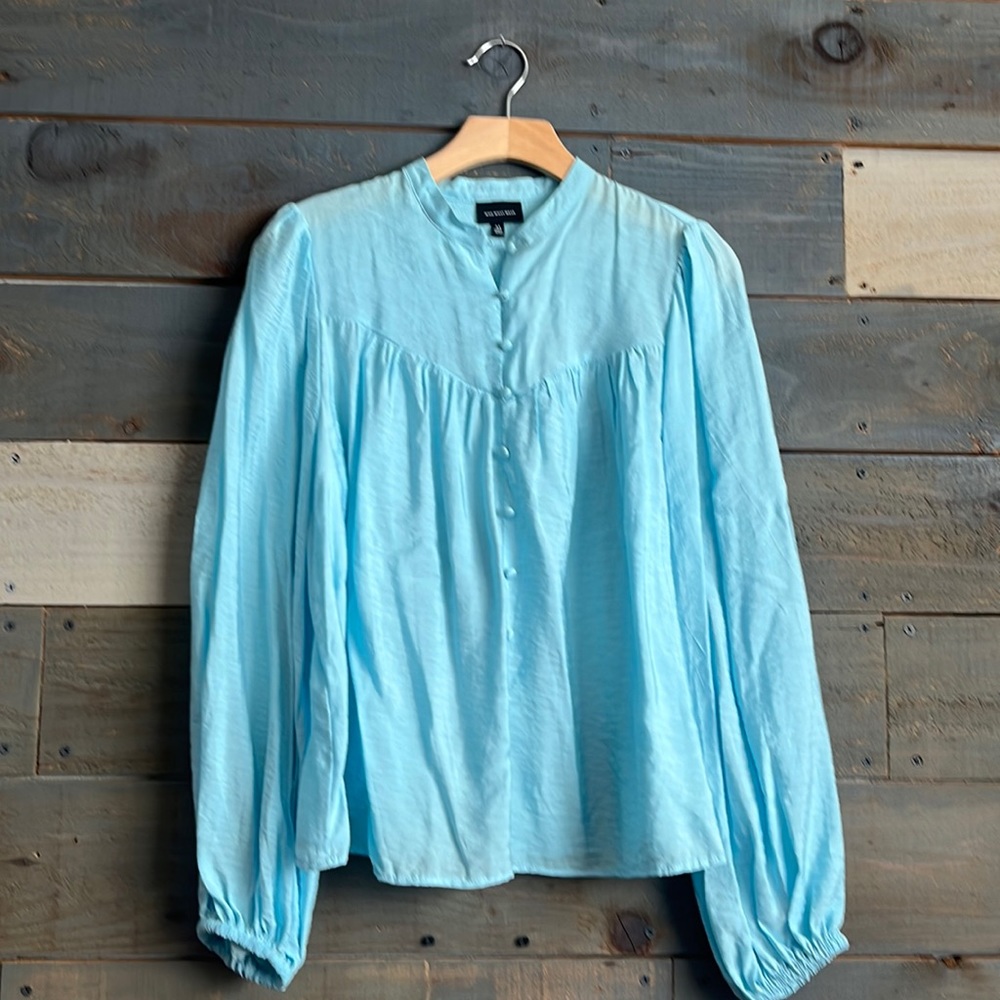 Who What Wear Lightweight Balloon Sleeves Blouse Long Sleeves Blue